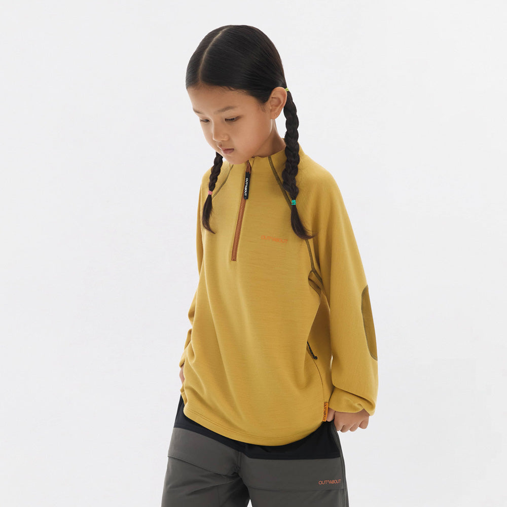 Kids Merino Wool COOLMAX Half-Zip Stand Collar Base Layer