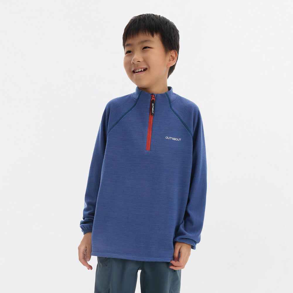 Kids Merino Wool COOLMAX Half-Zip Stand Collar Base Layer