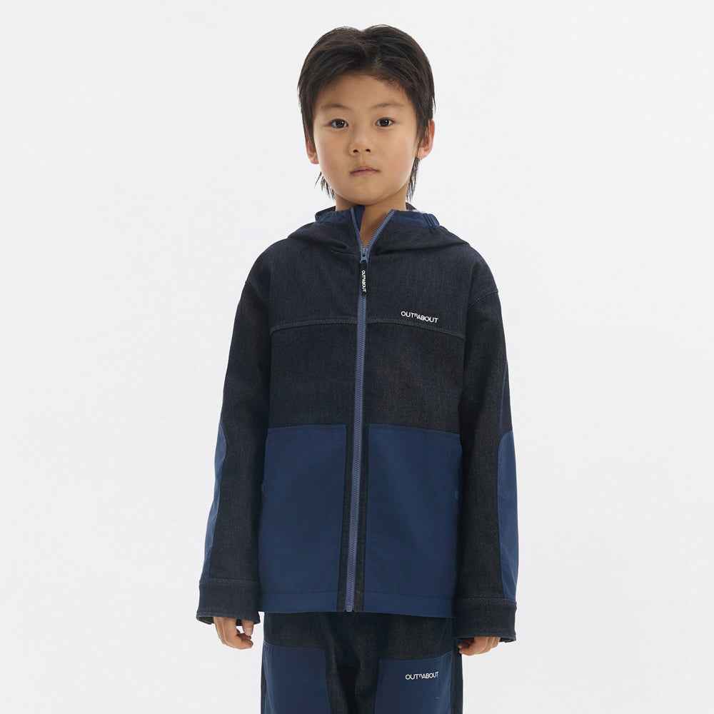 Kids Merino Wool Denim Hooded Jacket